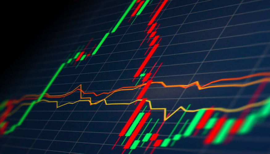 Graphique boursier avec des indicateurs verts et rouges illustrant la fluctuation des marchés financiers