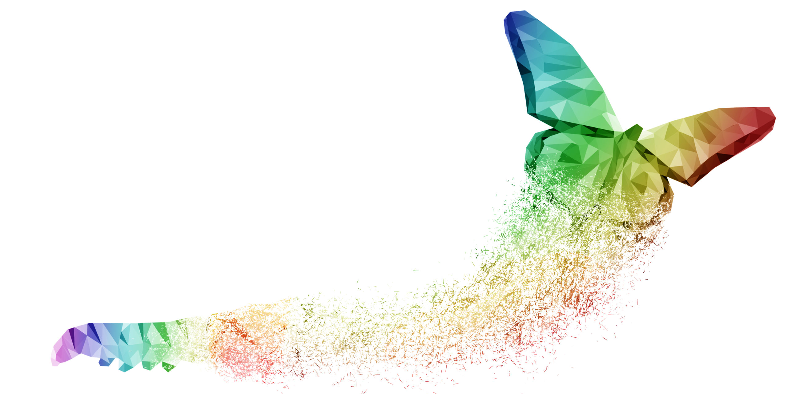 Un papillon en pixels multicolores représente la transformation, l'évolution dans un processus de changement personnel